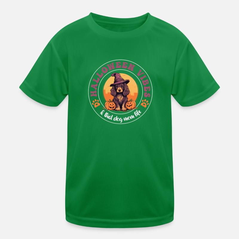 Halloween Witch Hat Pumpkin Dog Cocker Spaniel Kids Functional T-Shirt
