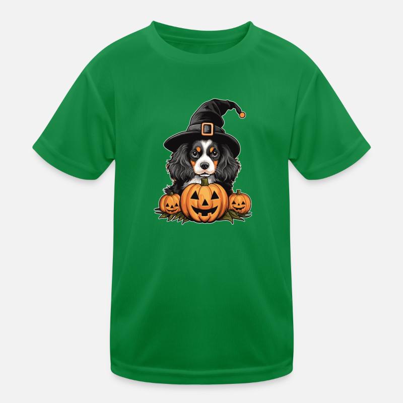 Halloween Chapeau de Sorcière Citrouille Chien Cavalier King T-shirt sport Enfant
