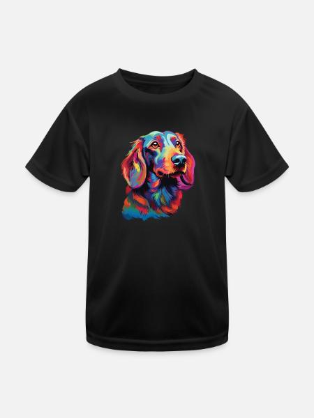 Watercolor Colorful Dachshund - Kids Functional T-Shirt - black - Front