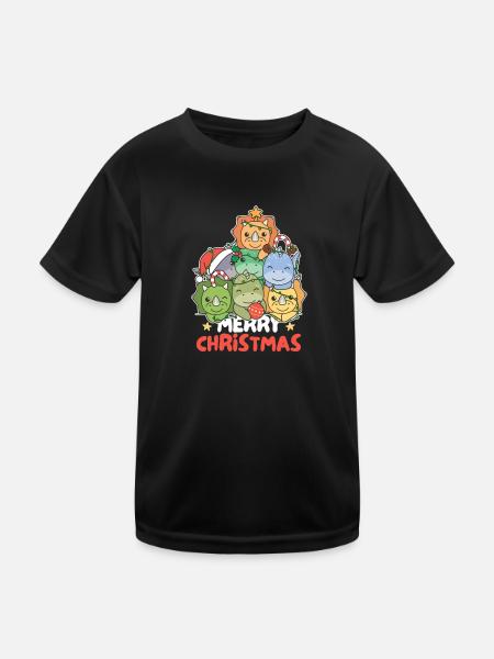Dinosaur Christmas Tree Merry Christmas - Kids Functional T-Shirt - black - Front
