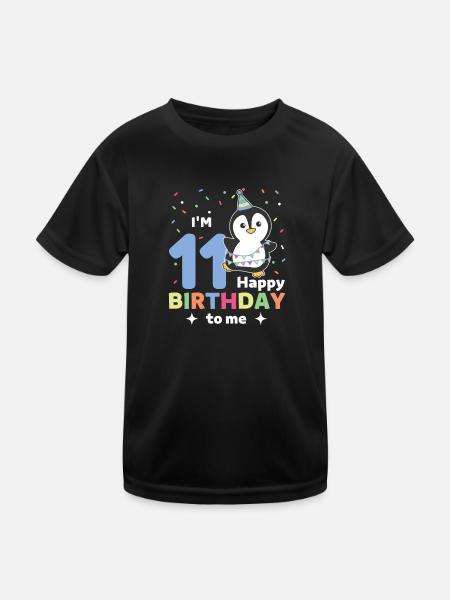 Penguin for 11th birthday for children eleven years - Kids Functional T-Shirt - black - Front