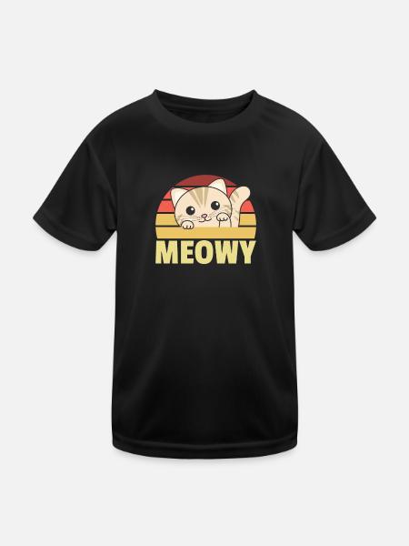 kawaii cat cute manga anime cats retro meowy - Kids Functional T-Shirt - black - Front