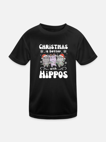 Christmas is better with hippos - Kids Functional T-Shirt - black - Front
