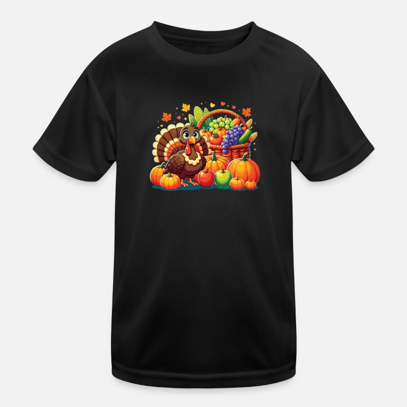 Turkey Thanksgiving with cornucopia autumn fruits Kids Functional T-Shirt