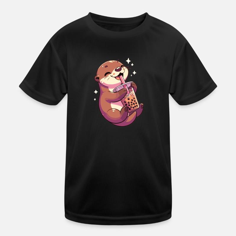 Kawaii Otter Bubble Tea Boba Otter - Kinder Funktions-T-Shirt - Schwarz