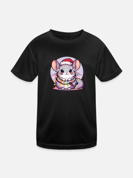 Christmas Fairy Lights Chinchilla - Kids Functional T-Shirt - black - Front