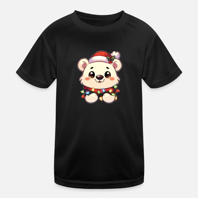 Weihnachtsmütze Weihnachten Lichterkette Eisbär - Kinder Funktions-T-Shirt - Schwarz