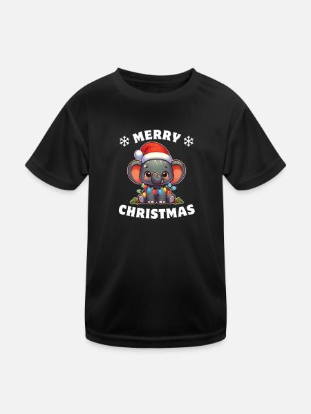 Père Noël chapeau Noël guirlandes lumineuses éléphant - T-shirt sport Enfant - noir - Devant
