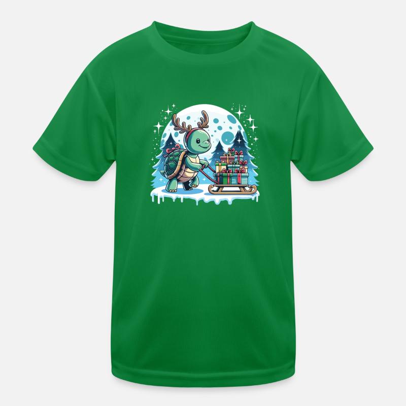 Schildkröte Weihnachtsschlitten Geschenke Kinder Funktions-T-Shirt