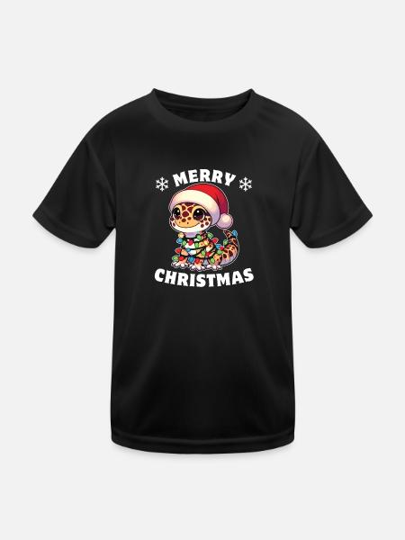 Noël guirlandes lumineuses léopard Gecko - T-shirt sport Enfant - noir - Devant