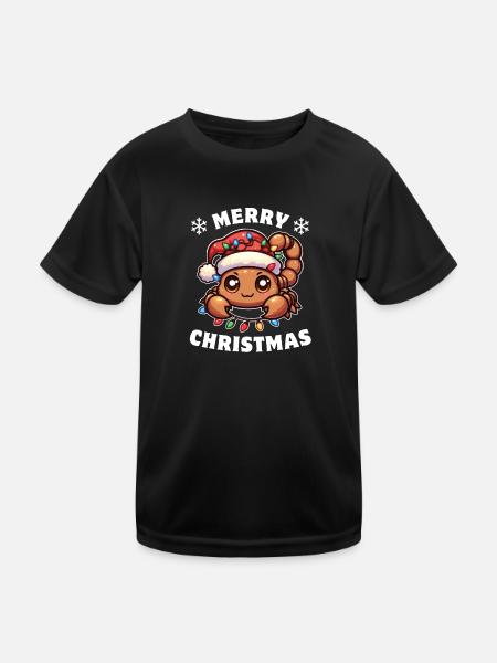 Père Noël chapeau Noël guirlandes lumineuses scorpion - T-shirt sport Enfant - noir - Devant
