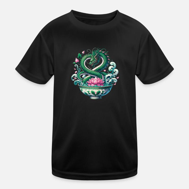 Tee Chinesischer Drache und Lotusblüte Kinder Funktions-T-Shirt