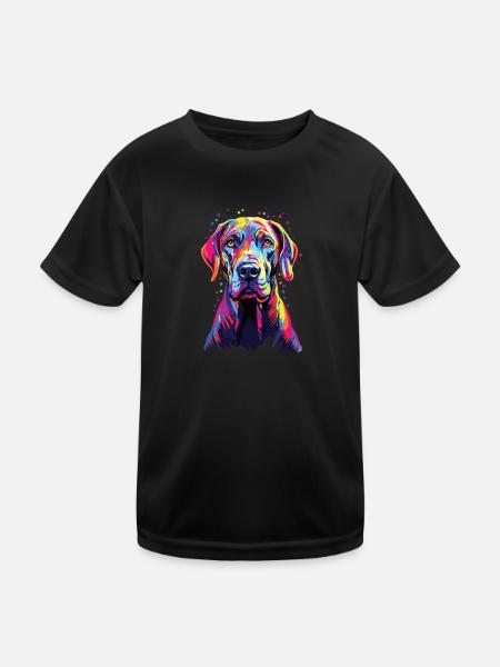Wasserfarben Farbenfroher Deutsche Dogge - Kinder Funktions-T-Shirt - Schwarz - Vorne