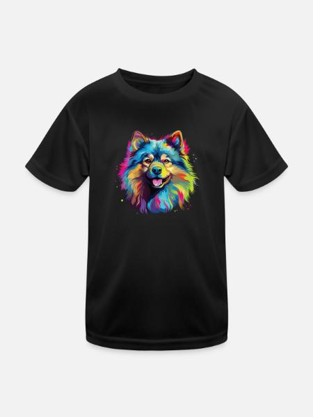 Aquarelle colorée Wolfsspitz - T-shirt sport Enfant - noir - Devant