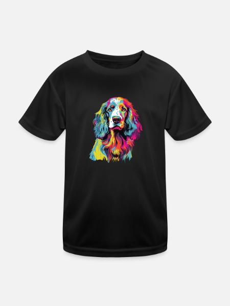 Aquarelle colorée Setter anglais - T-shirt sport Enfant - noir - Devant