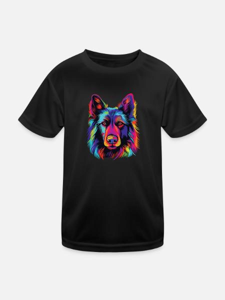 Watercolors Colorful Belgian Tervuren - Kids Functional T-Shirt - black - Front