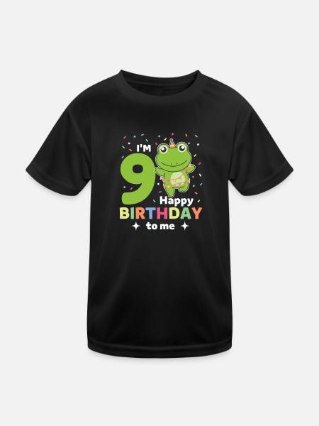 Frog for 9th birthday children nine years old - Kids Functional T-Shirt - black - Front