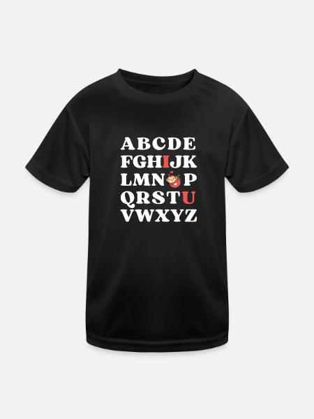 ABC I love you Kids Monkey Valentine's Day - Kids Functional T-Shirt - black - Front