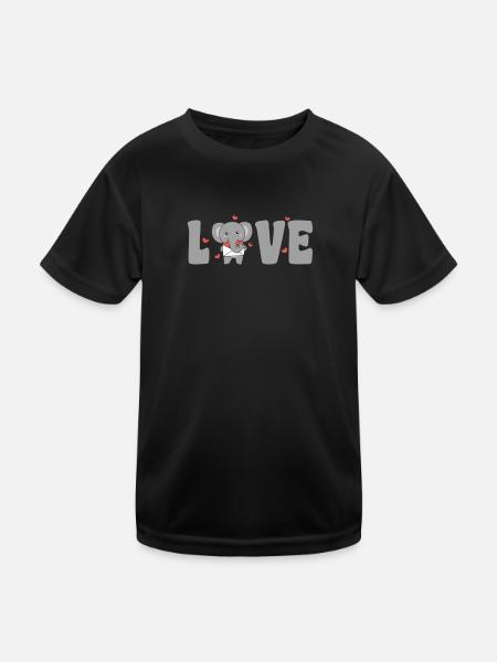 Elefant zum Valentinstag süße Tiere mit Herzen - Kinder Funktions-T-Shirt - Schwarz - Vorne
