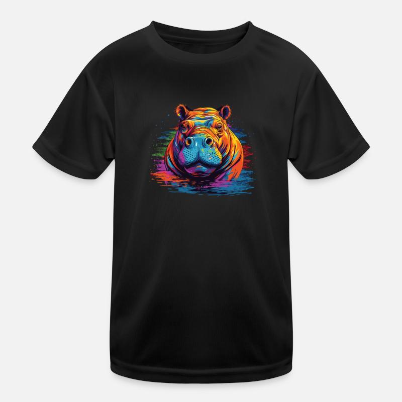 Wasserfarben Farbenfrohes Hippo bunte Tiere Kinder Funktions-T-Shirt