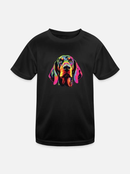 Watercolor Colorful Black And Tan Coonhound - Kids Functional T-Shirt - black - Front