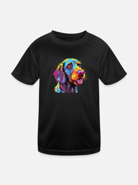 Watercolors Colorful German Wirehair - Kids Functional T-Shirt - black - Front