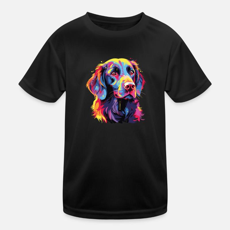 Watercolor Colorful Flat Coated Retriever Kids Functional T-Shirt