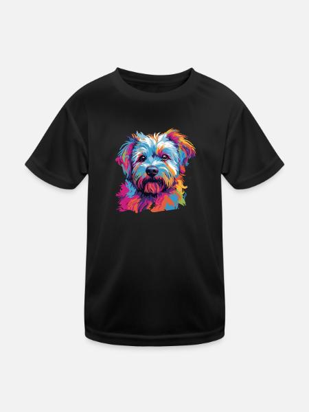 Watercolor Colorful Dandie Dinmont Terrier - Kids Functional T-Shirt - black - Front