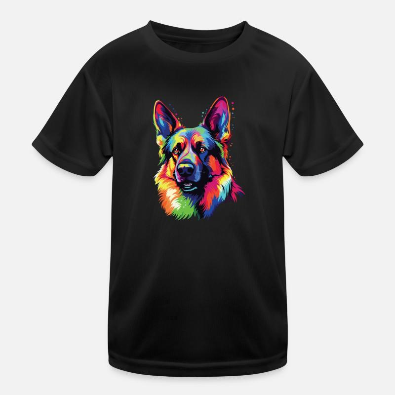 Wasserfarben Farbenfroher Deutscher Schäferhund Kinder Funktions-T-Shirt