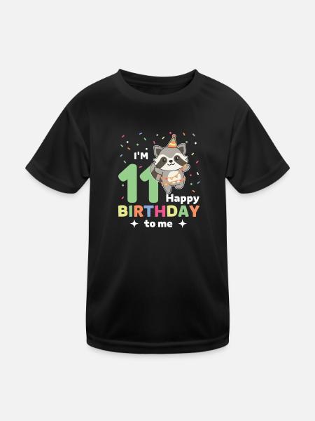 Raccoon for 11th birthday for children eleven years - Kids Functional T-Shirt - black - Front