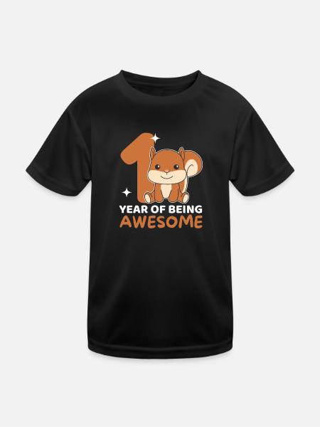 Squirrel for 1st birthday for children one year - Kids Functional T-Shirt - black - Front