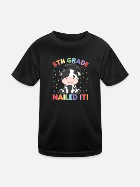 Kids 5th Grade nailed it Cow Graduation - Kids Functional T-Shirt - black - Front