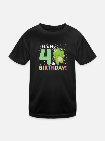 Frog for 4th birthday children four years old - Kids Functional T-Shirt - black - Front