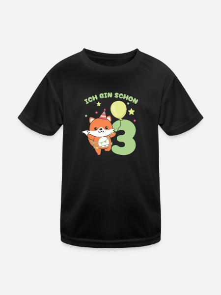 Ich bin schon 3 Füchse Geburtstags Kinder - Kinder Funktions-T-Shirt - Schwarz - Vorne
