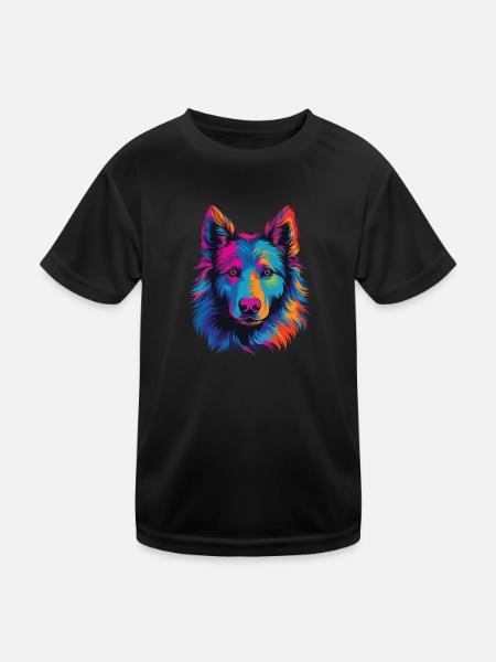 Wasserfarben Farbenfroher Belgian Sheepdog - Kinder Funktions-T-Shirt - Schwarz - Vorne