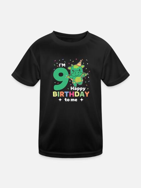 Drache zum 9. Geburtstag Kinder neun Jahre alt - Kinder Funktions-T-Shirt - Schwarz - Vorne
