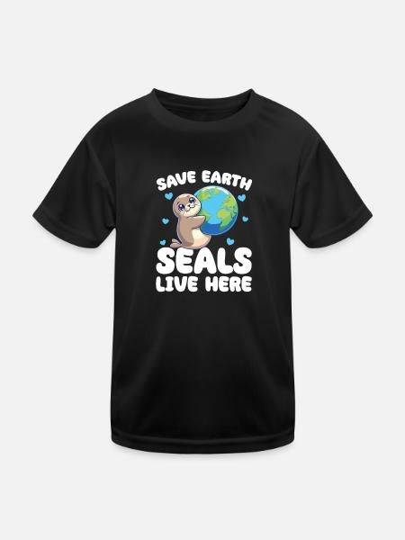Rettet die Erde Robben leben hier Earth Day - Kinder Funktions-T-Shirt - Schwarz
