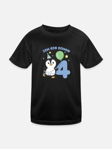 J’ai déjà 4 enfants d’anniversaire de pingouins - T-shirt sport Enfant - noir - Devant