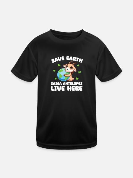 Save the Earth Saiga Antelope Live Here Earth Day - Kids Functional T-Shirt - black - Front