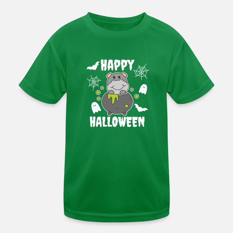 Hippopotame Joyeux Halloween Chaudron de sorcière Chauve-souris T-shirt sport Enfant