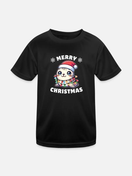 Chapeau de Noël Noël Fées Guirlandes Sceau - T-shirt sport Enfant - noir - Devant