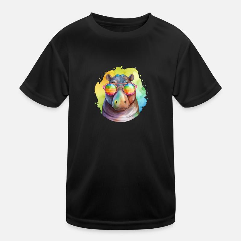 Buntes cooles Nilpferd mit Sonnenbrille Kinder Funktions-T-Shirt
