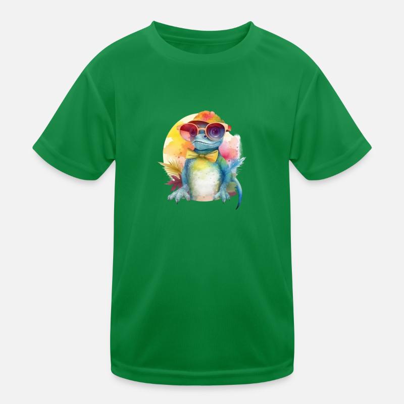 Bunte coole Echse Drache mit Sonnenbrille Kinder Funktions-T-Shirt