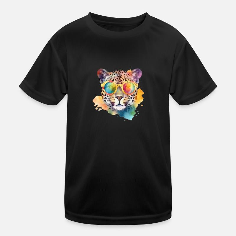 Bunter cooler Leopard mit Sonnenbrille Kinder Funktions-T-Shirt