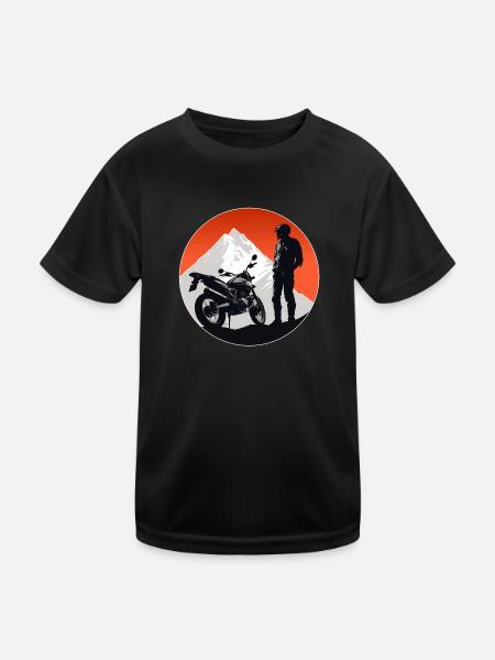 Motorrad Motorradfahrer Biker Sonnenuntergang - Kinder Funktions-T-Shirt - Schwarz - Vorne