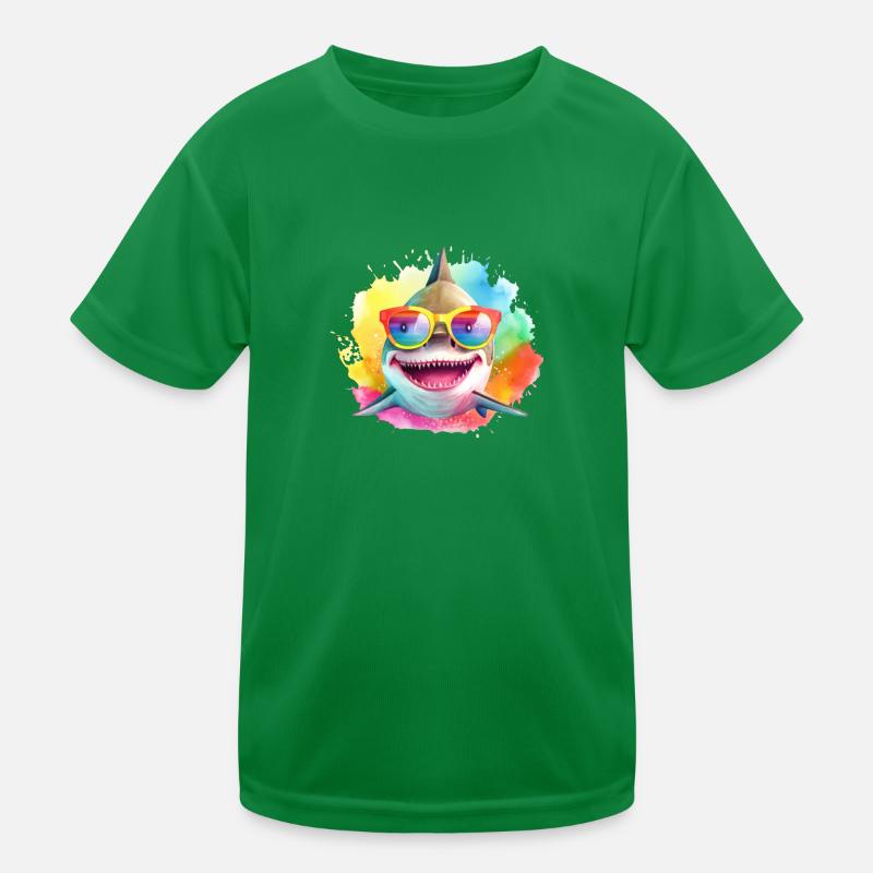 Colorful cool shark with sunglasses Kids Functional T-Shirt