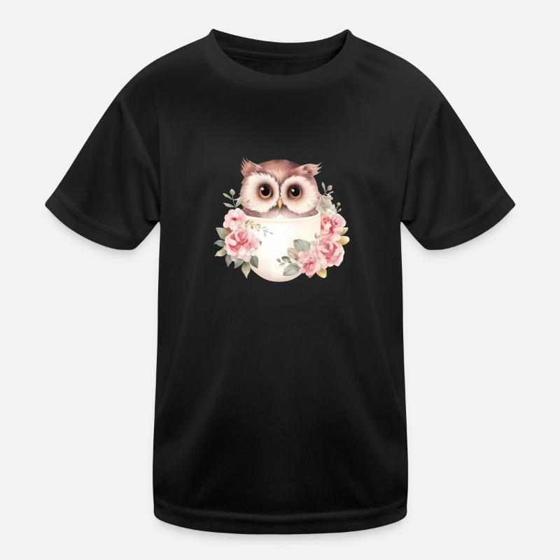 Niedliche Eule mit Rosen in einer Tasse Kinder Funktions-T-Shirt
