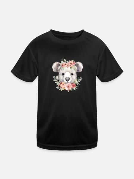 Niedlicher & süßer Koala mit Blumen Liebe - Kinder Funktions-T-Shirt - Schwarz - Vorne