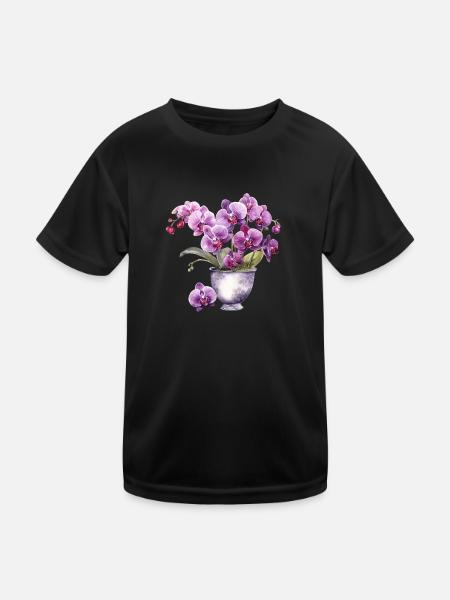Plants Flowers Blossoms Orchid Pink Pink Wedding - Kids Functional T-Shirt - black - Front