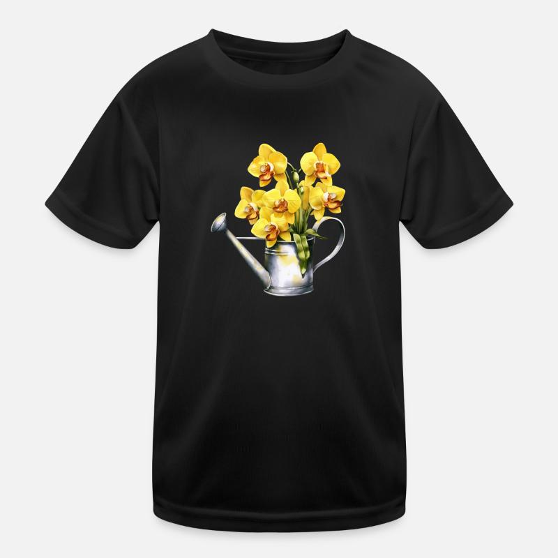 Watering Can Flowers Blossoms Orchid Yellow Wedding Kids Functional T-Shirt